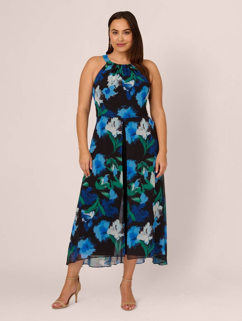 Adrianna Papell Womens Floral Print Halter Neck Floral Wide-Leg Jumpsuit (NWT)